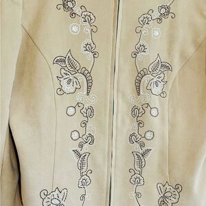 Woman Long Sleeve Embroidered Jacket, Light Camel Color, Size L